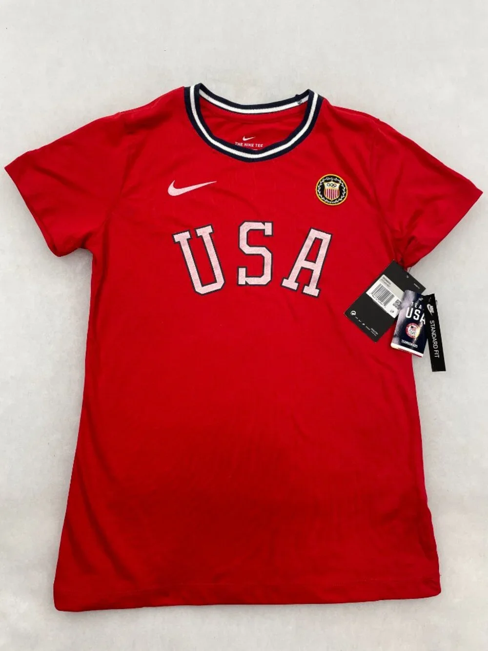 Nike USA Olympic Heritage Sports Soccer Red Ringer T-shirt Women's XS NEW
